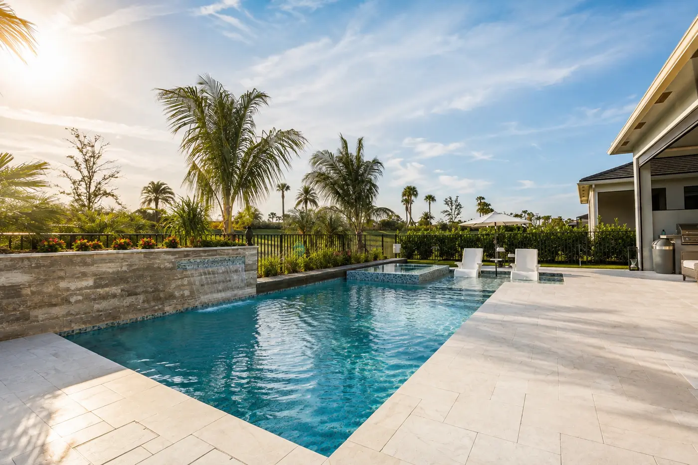 Completed gunite pool and spa in Palm City